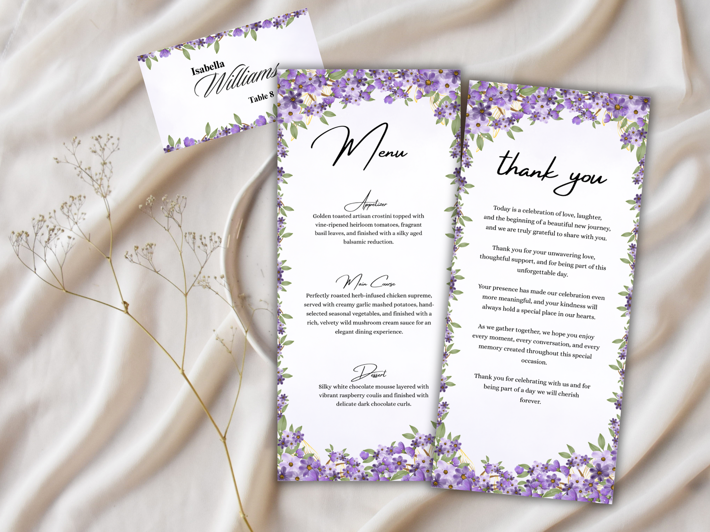Wedding Menu Card, Table, Thank you, Editable Canva Template, Instant Download MTC408