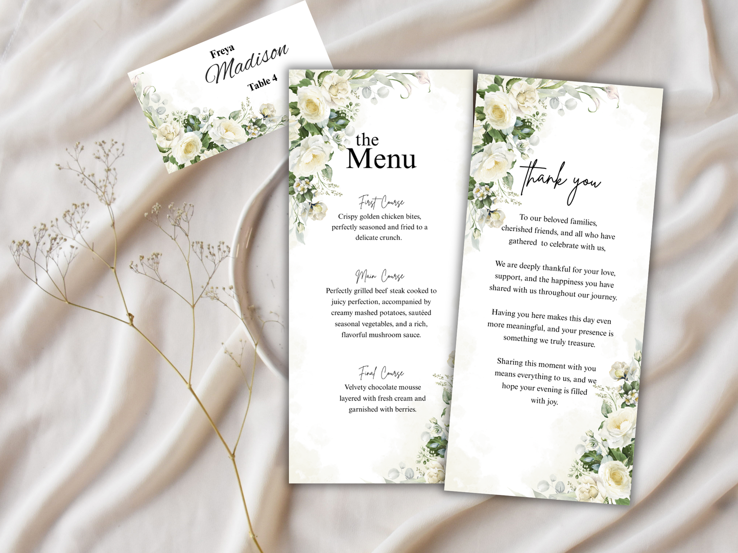 Wedding Thank you Card, Menu Card, Table Card. WI361