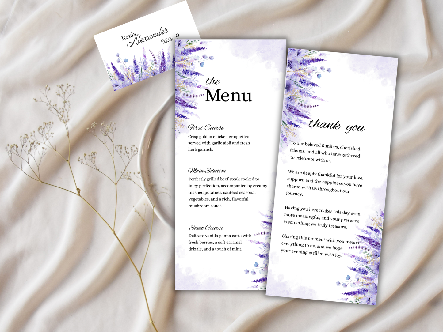 Wedding Thank you Card, Menu Card, Table Card. WI333