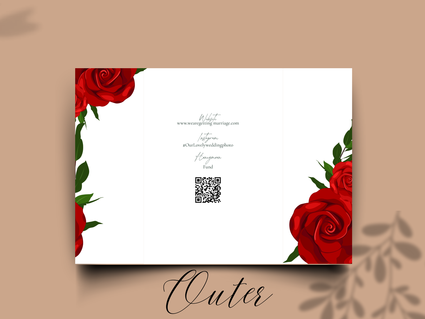 Red Rose Wedding Invitation Template Gatefold Style | Floral Wedding Invite | Romantic Printable Invitation Set | Modern Wedding Card. WI180