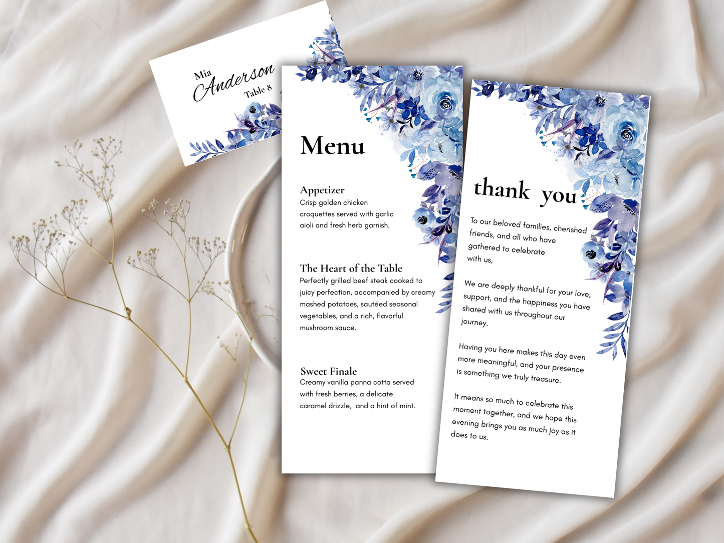 Wedding Thank you Card, Menu Card, Table Card. WI321