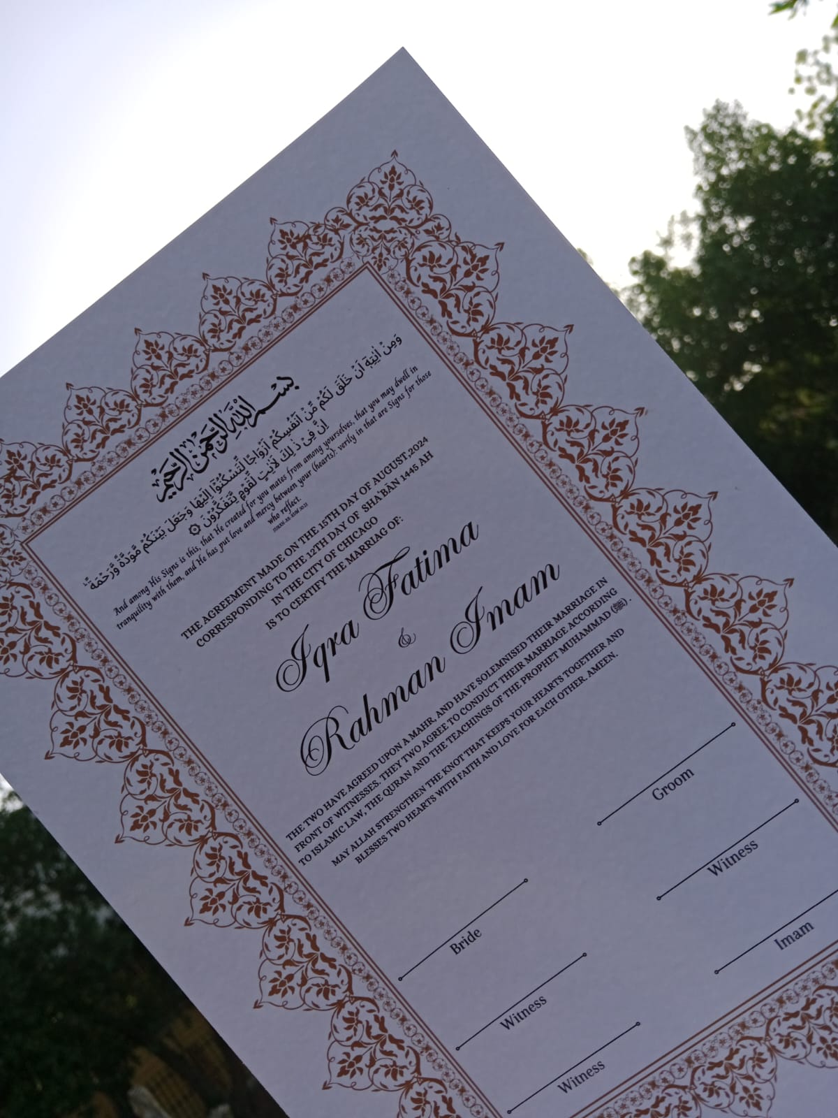 Nikkah Certificate , Nikkah Certificate, Nikkahnama, Muslim Marriage Certificate, A4Certificate