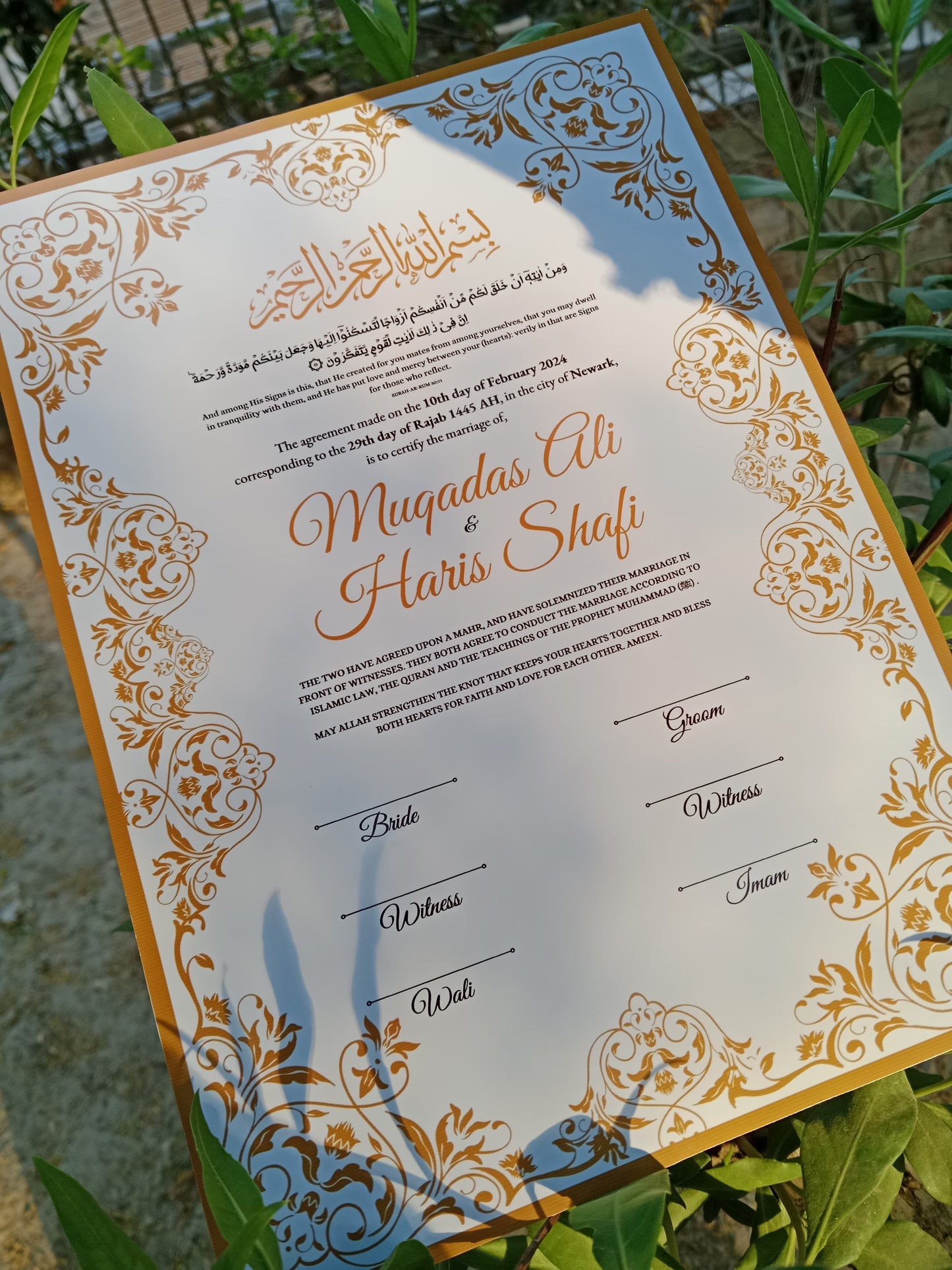 A4 Nikkah Certificate , Nikkah Certificate, Nikkahnama, Muslim Marriage Certificate, A4 Certificate