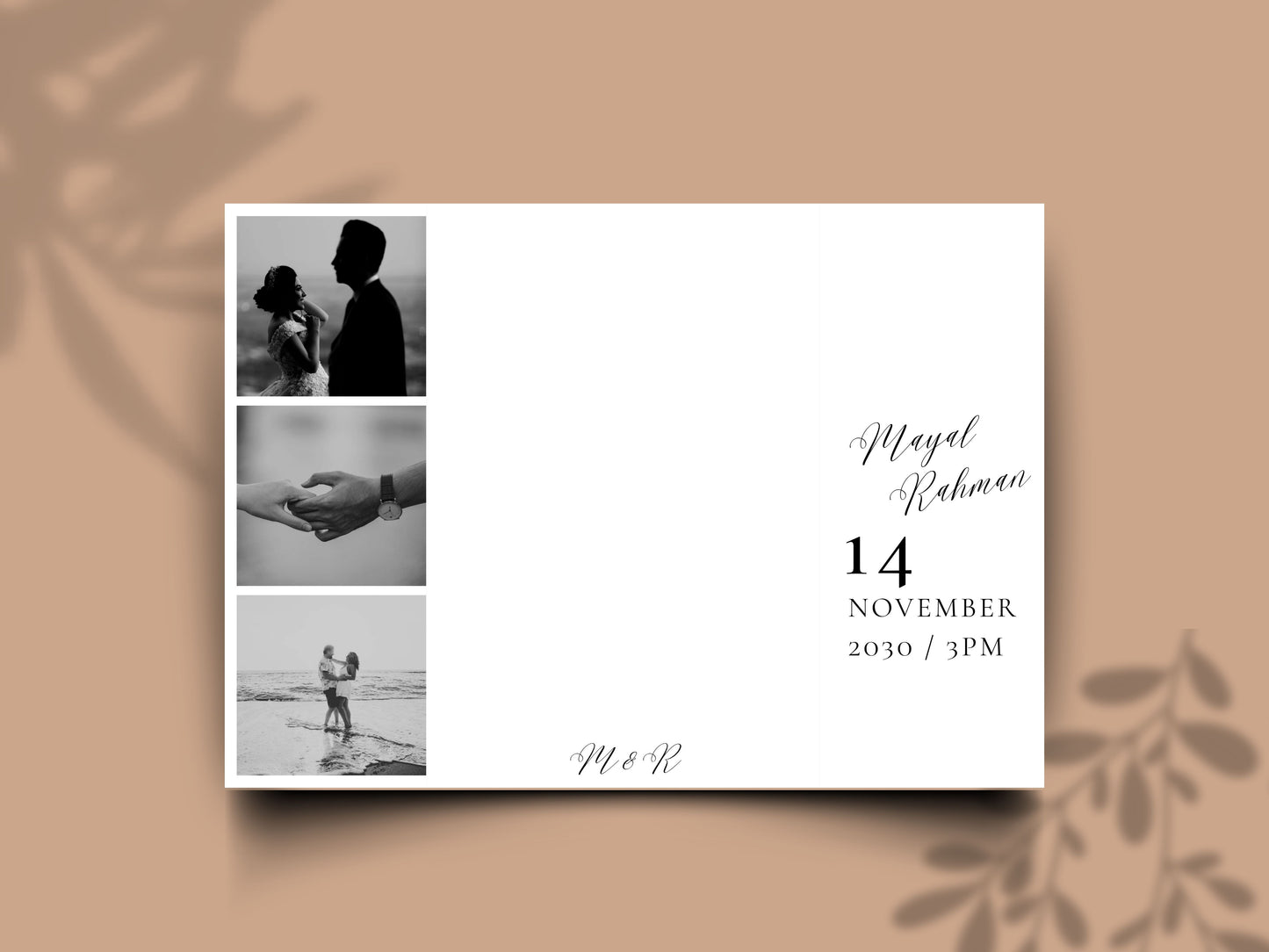 Gatefold Wedding Invitation Template | Elegant Black & White Folded Invite with RSVP Timeline | Printable Wedding Card with Photo. WEIB123