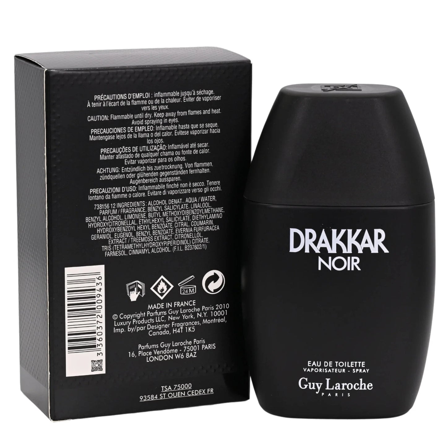 DRAKKAR NOIR by Guy Laroche 3.4 / 3.3 oz EDT For Men New in Box