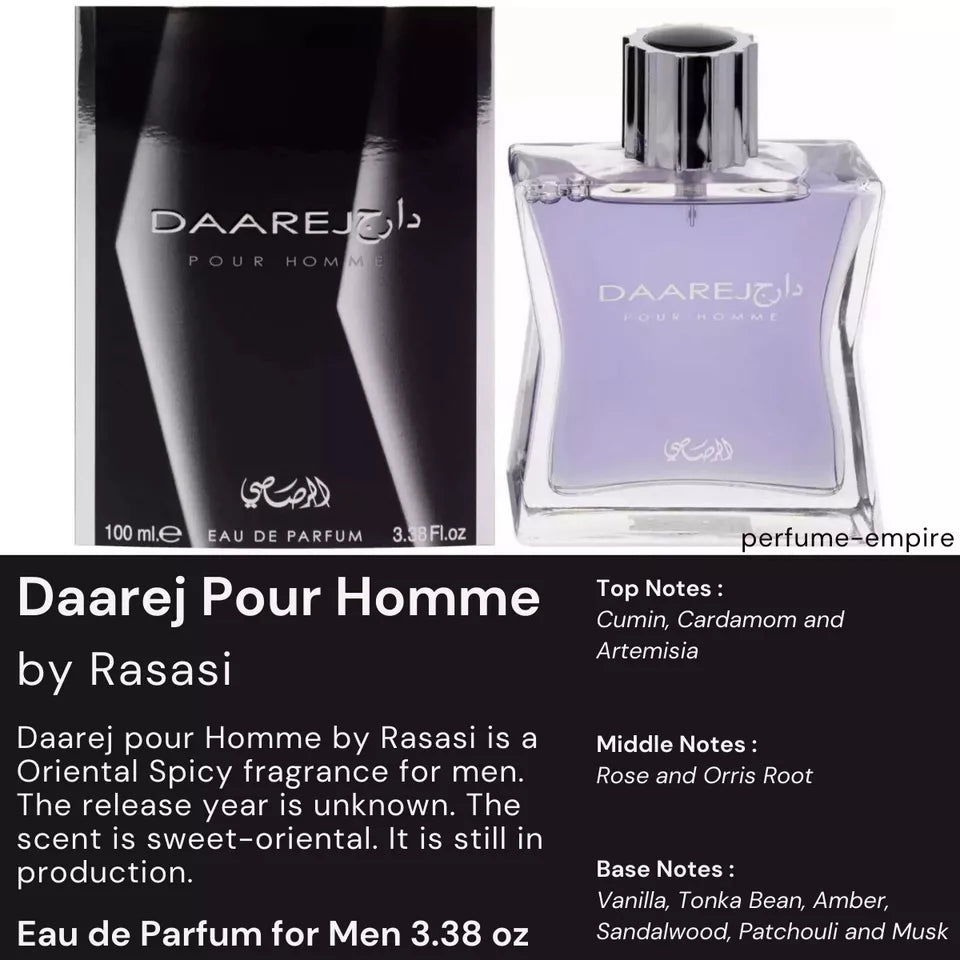 Daarej Pour Homme by Rasasi EDP 3.38 oz New In Box