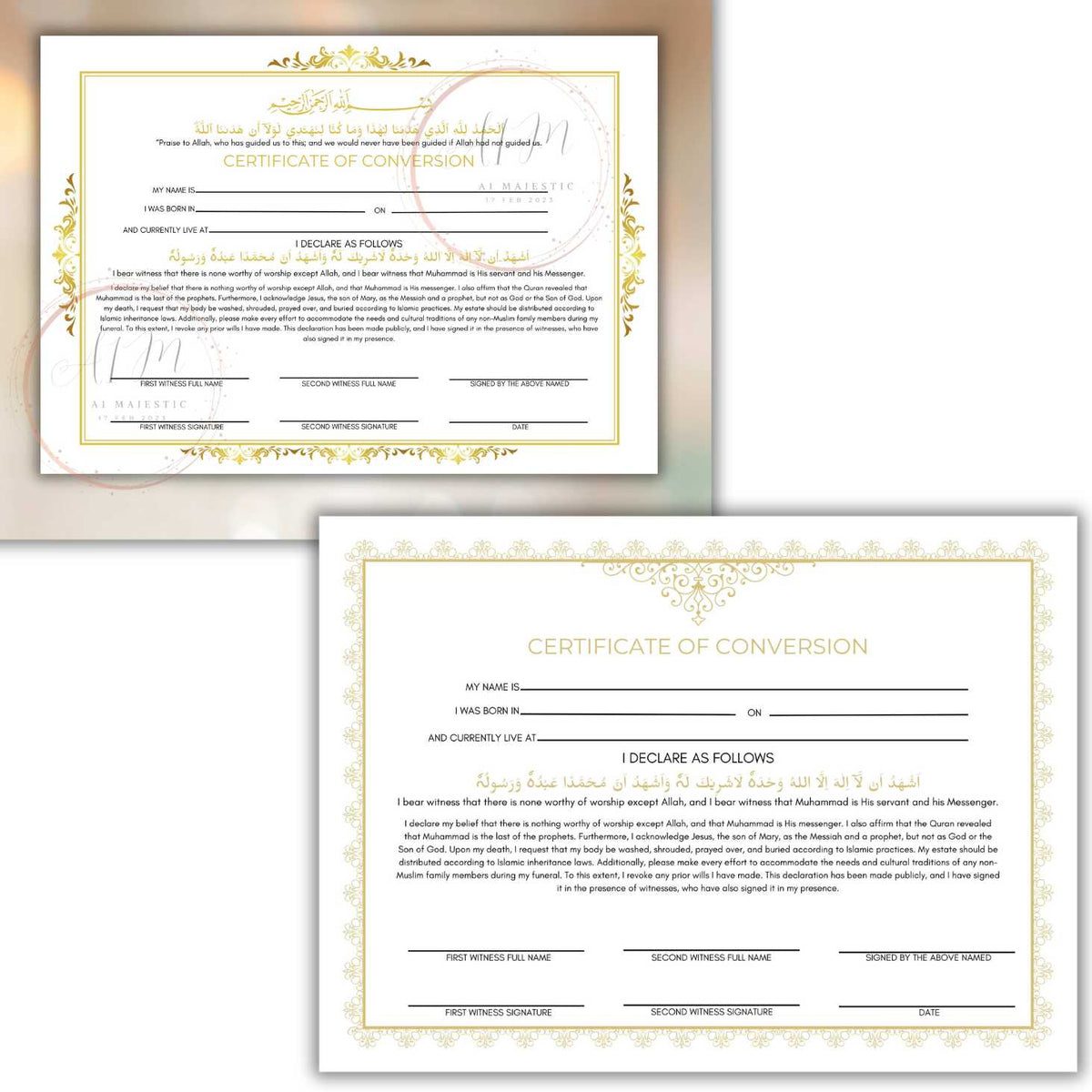 Conversion Certificate A1 Majestic