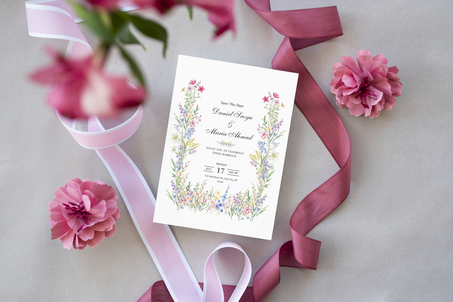 Wedding card 5 x 7, Physical Wedding Invitation, Wild card invitation, Modern Wedding Invite, Summer wedding card, Personalized, Card B86
