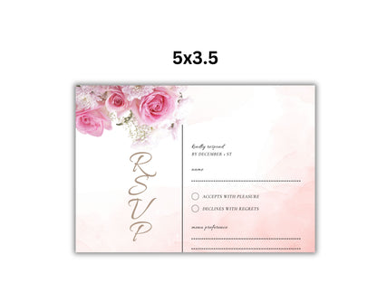 Blush Floral Wedding Invitation Set, Pink Roses Wedding Invite Template Bundle, Printable Wedding Invite, Editable Template. WT44