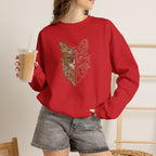 Cat Face Split Crewneck Sweatshirt – Half Realistic, Half Line Art Cat Design