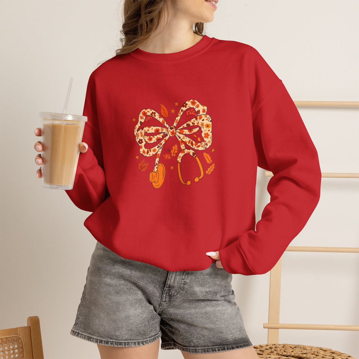 Leopard Bow Paw Print Crewneck Sweatshirt