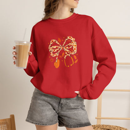 Leopard Bow Paw Print Crewneck Sweatshirt