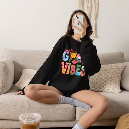 Good Vibes Floral Sweatshirt - Colorful Retro Sun Graphic Crewneck