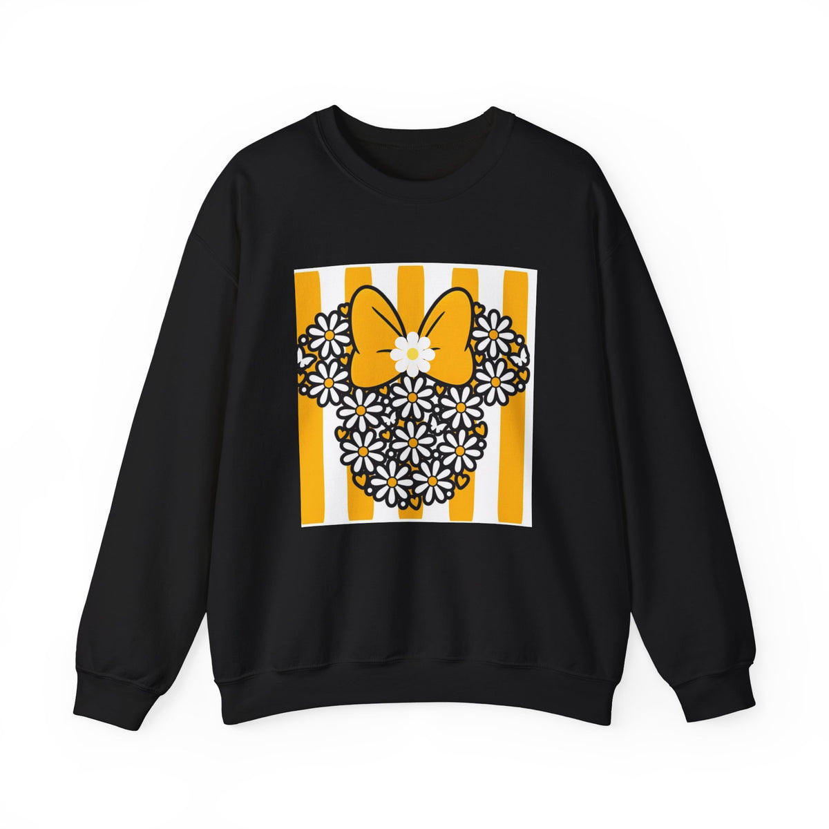 Floral Mouse Head Sweatshirt — Yellow Daisy Bow Crewneck