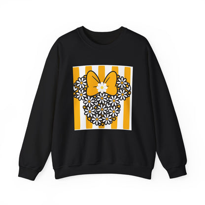 Floral Mouse Head Sweatshirt — Yellow Daisy Bow Crewneck