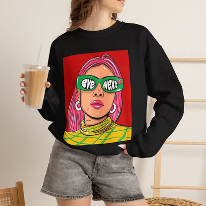 Graphic Sweatshirt — 'Bye Next' Retro Pop Art Girl Crewneck