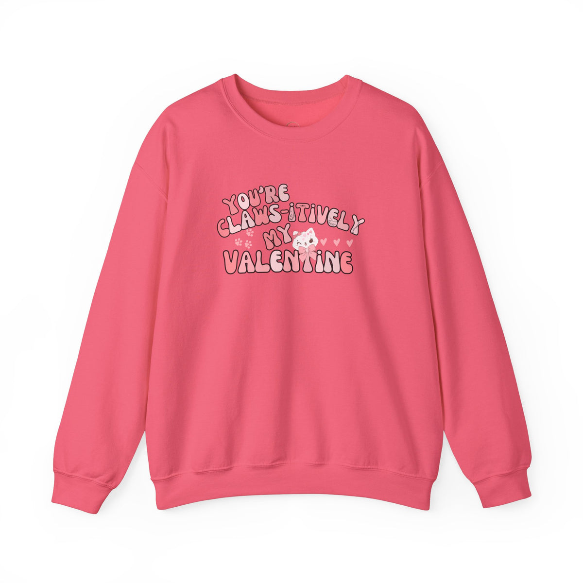 Cat Bow Valentine Unisex Sweatshirt, Claws-itively Adorable Gift, Funny Valentine's Day Jumper, Cute Kitty Lover Top, Heart Design Pullover,