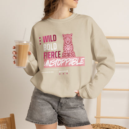 Crewneck Sweatshirt — Wild Bold Fierce Unstoppable Leopard Graphic