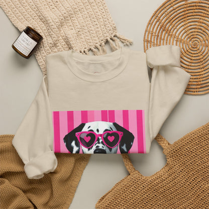 Dalmatian with Heart Sunglasses Sweatshirt — Cute Pink Pet Graphic Crewneck