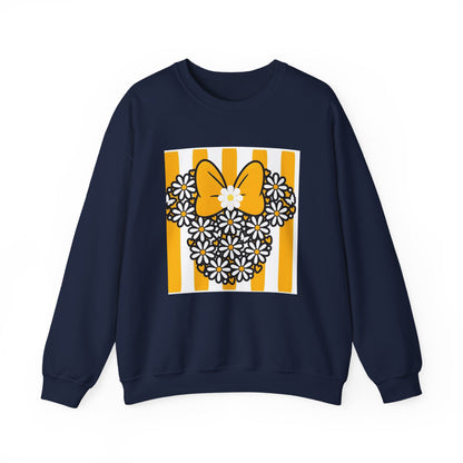 Floral Mouse Head Sweatshirt — Yellow Daisy Bow Crewneck