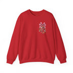 Crewneck Sweatshirt — Floral Heart Ornament with Pink Bow Holiday Design