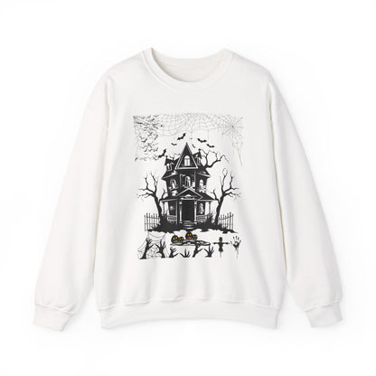 Haunted House Sweatshirt, Cozy Halloween Crewneck, Spooky Gift, Autumn Fashion, Unisex Sweatshirt, Halloween Apparel, Night Outwear