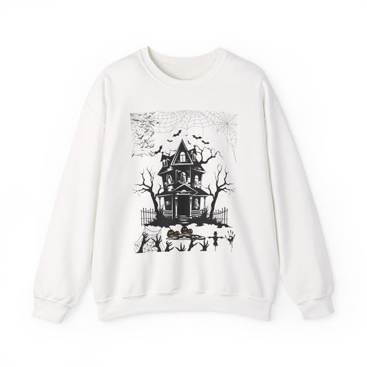 Haunted House Sweatshirt, Cozy Halloween Crewneck, Spooky Gift, Autumn Fashion, Unisex Sweatshirt, Halloween Apparel, Night Outwear