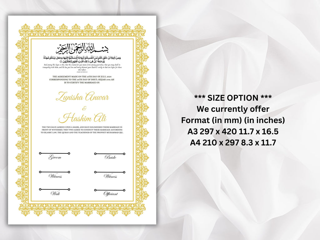 Nikkah Certificate Digital Download Personalised, A4, A3, Template, Editable, Nikkah Nama, Nikkah Contract, Muslim Contract. NN268
