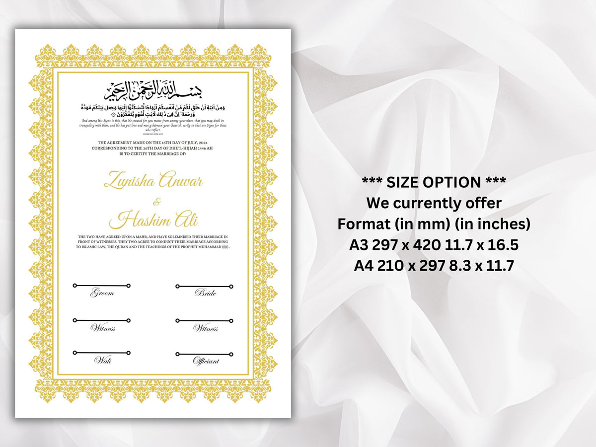 Nikkah Certificate Digital Download Personalised, A4, A3, Template, Editable, Nikkah Nama, Nikkah Contract, Muslim Contract. NN268