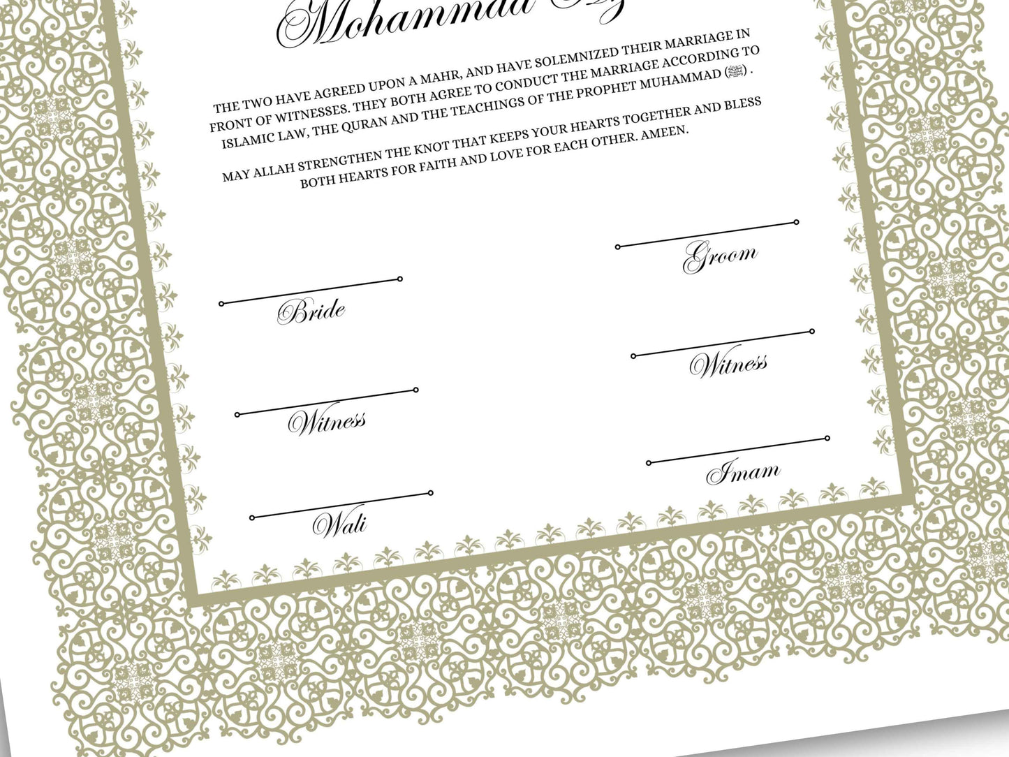 A4/A3 Nikkah Certificate, Nikkah Contract Template Editable, Printable Nikkahnama Template Marriage Contract. NN199