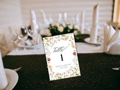 Wedding Table Numbers Template, Wedding Table Numbers, Pink Flower, Floral Wreath, Printable Table Numbers, Wedding Seating Chart. TS4