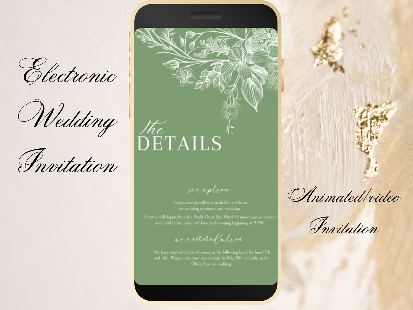 Sage Green Wedding Evite Template, Electronic Wedding Invitation, Sage Green Electronic Invitation, Text Message, Mobile Phone Invite. WEII0