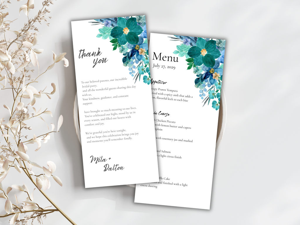 Wedding Invitation Bundle, RSVP, Thank You Card, Table Card, Menu Card, Reception Card, Details Card. WI222