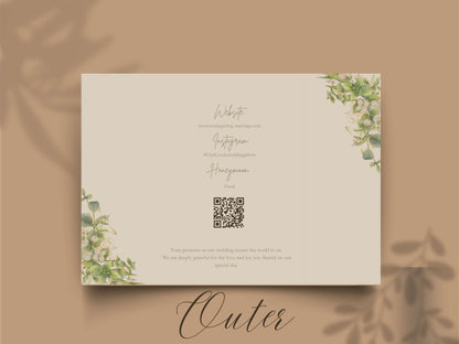 Greenery Wedding Invitation Template | Floral Timeline Itinerary Card | Rustic Botanical Printable Wedding Program. WI148