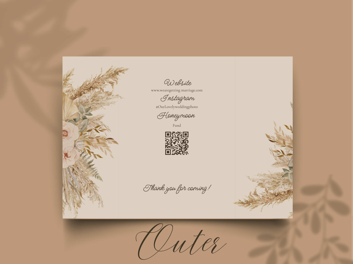 Rustic Gatefold Wedding Invitation | Boho Folded Invite with Timeline | Neutral Beige Floral Wedding Card | RSVP. WI142