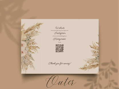 Rustic Gatefold Wedding Invitation | Boho Folded Invite with Timeline | Neutral Beige Floral Wedding Card | RSVP. WI142