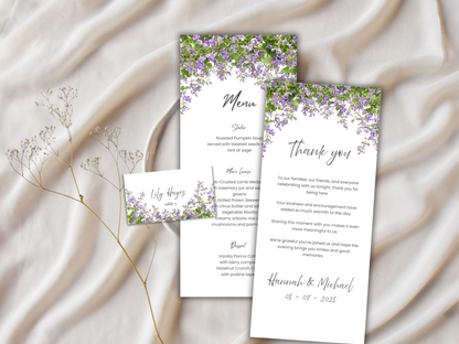 Floral Wedding Menu & Thank You Template | Editable Canva Place Card. WI214