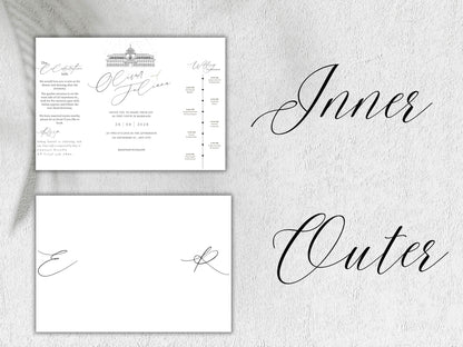 Elegant Gatefold Wedding Invitation | Modern Black & White Folded Invite | Printable Wedding Suite | RSVP and Itinerary Template. WI135