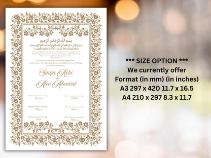 Nikkah Certificate Digital Download Personalised, A4, A3, Nikkah Template, Instat Download. NN281