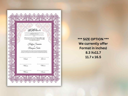 Nikkah Certificate, Nikkah Islamic Marriage Certificate, Printable, Custom Name Nikkah. Quran Verse, Digital Download. NN289