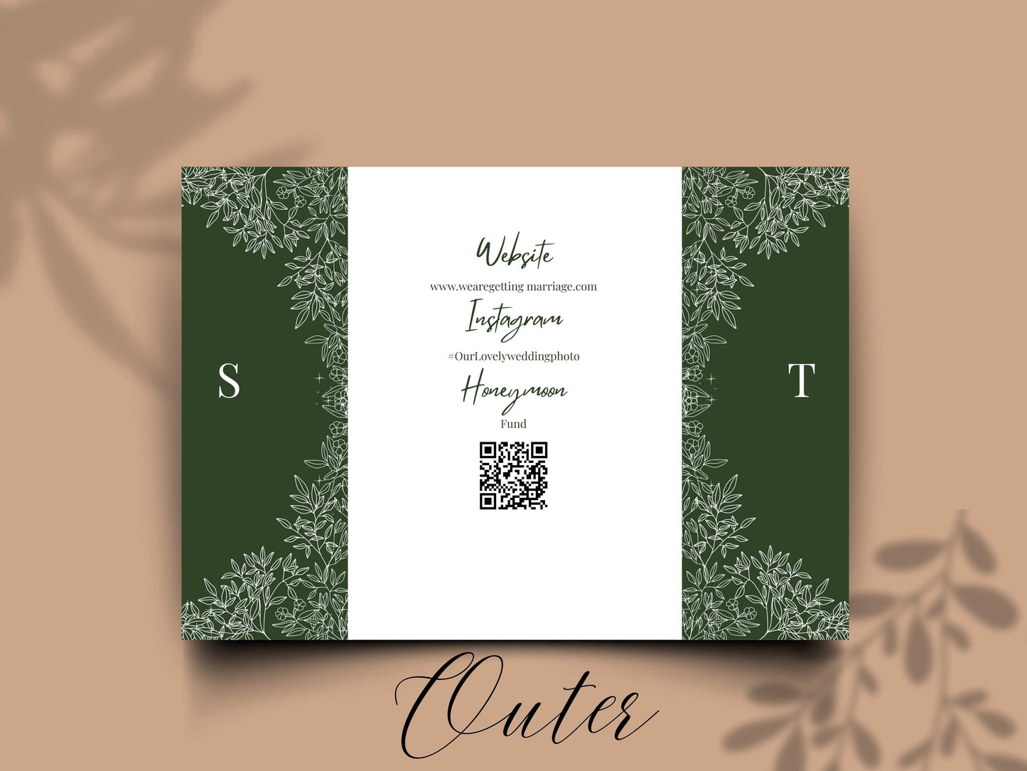 Elegant Green Floral Wedding Invitation Template | Modern Folded Wedding Invite with Timeline | Printable Wedding Suite. WI151