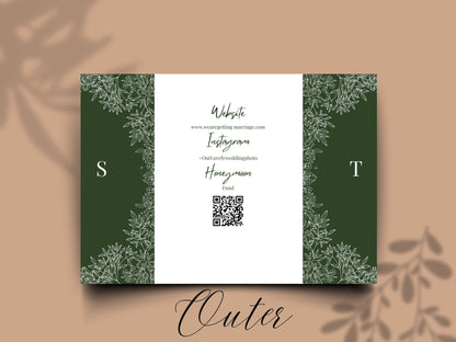 Elegant Green Floral Wedding Invitation Template | Modern Folded Wedding Invite with Timeline | Printable Wedding Suite. WI151