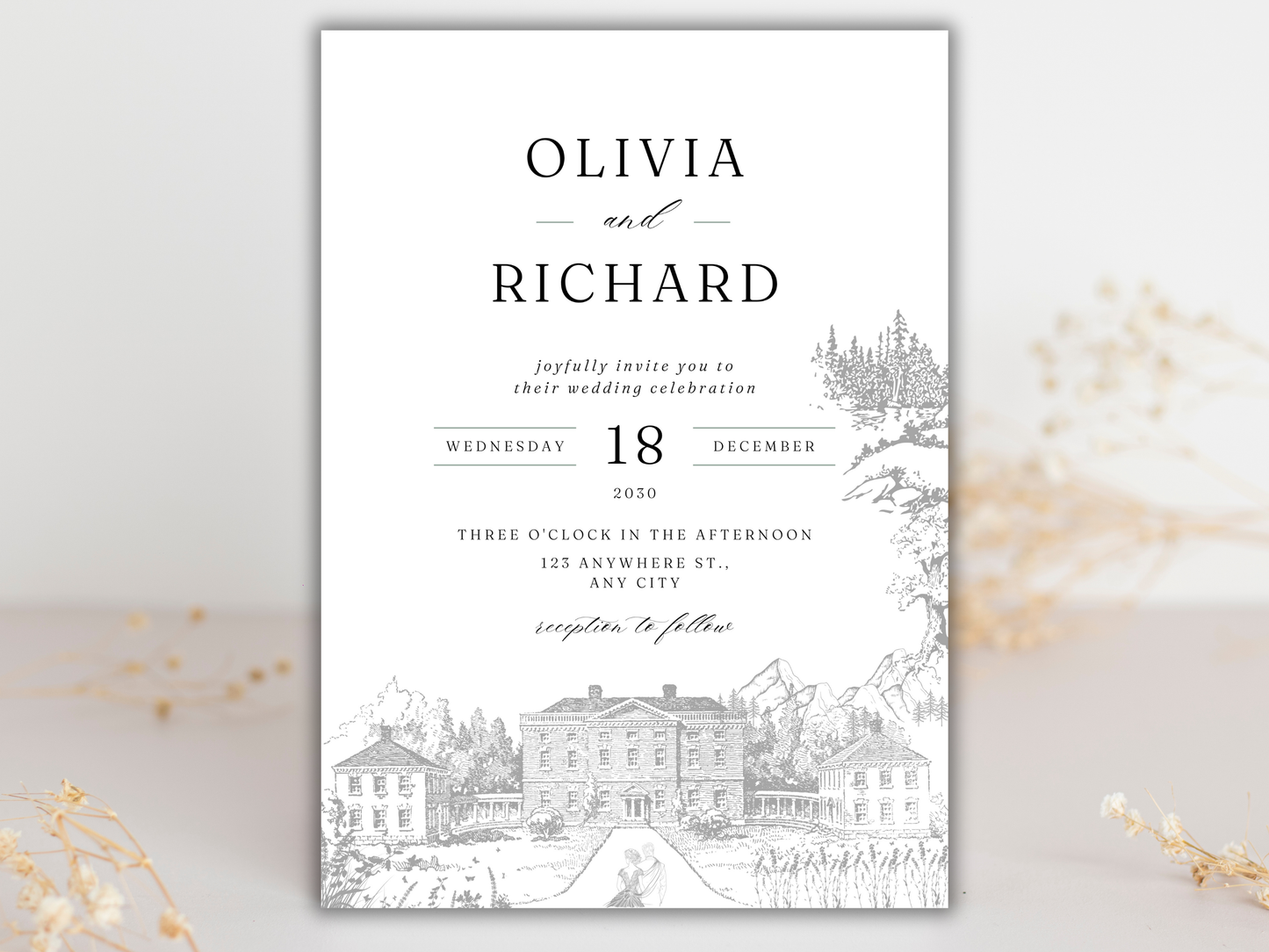 Wedding Invitation Bundle, RSVP, Wedding Water Bottle Label, Thank You Card, Table Card, Menu Card, Reception Card, Details Card. WI272