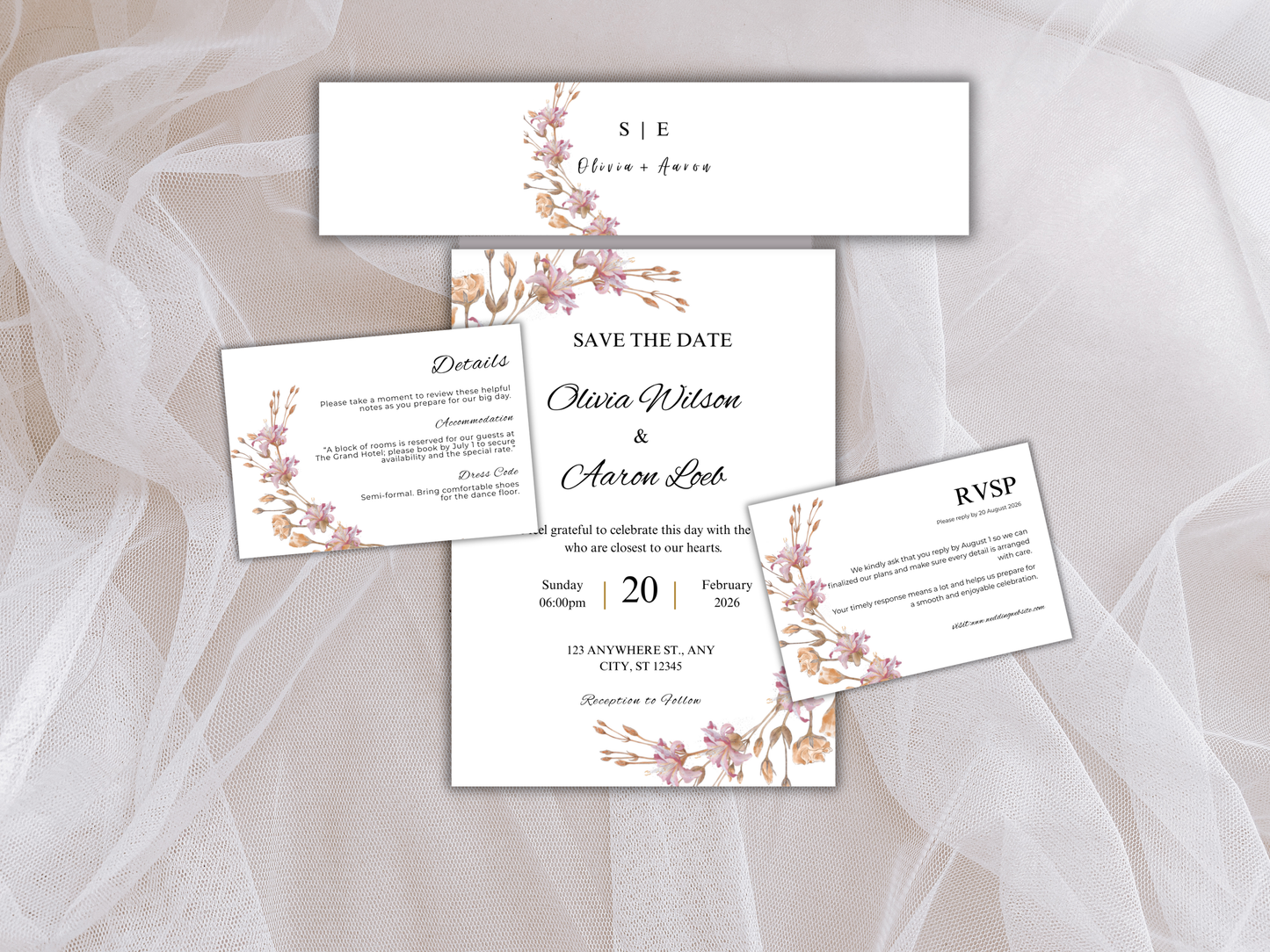 Wedding Invitation Bundle, RSVP, Thank You Card, Table Card, Menu Card, Reception Card, Details Card. Wedding Bottle Label. WI280