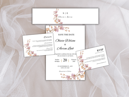 Wedding Invitation Bundle, RSVP, Thank You Card, Table Card, Menu Card, Reception Card, Details Card. Wedding Bottle Label. WI280