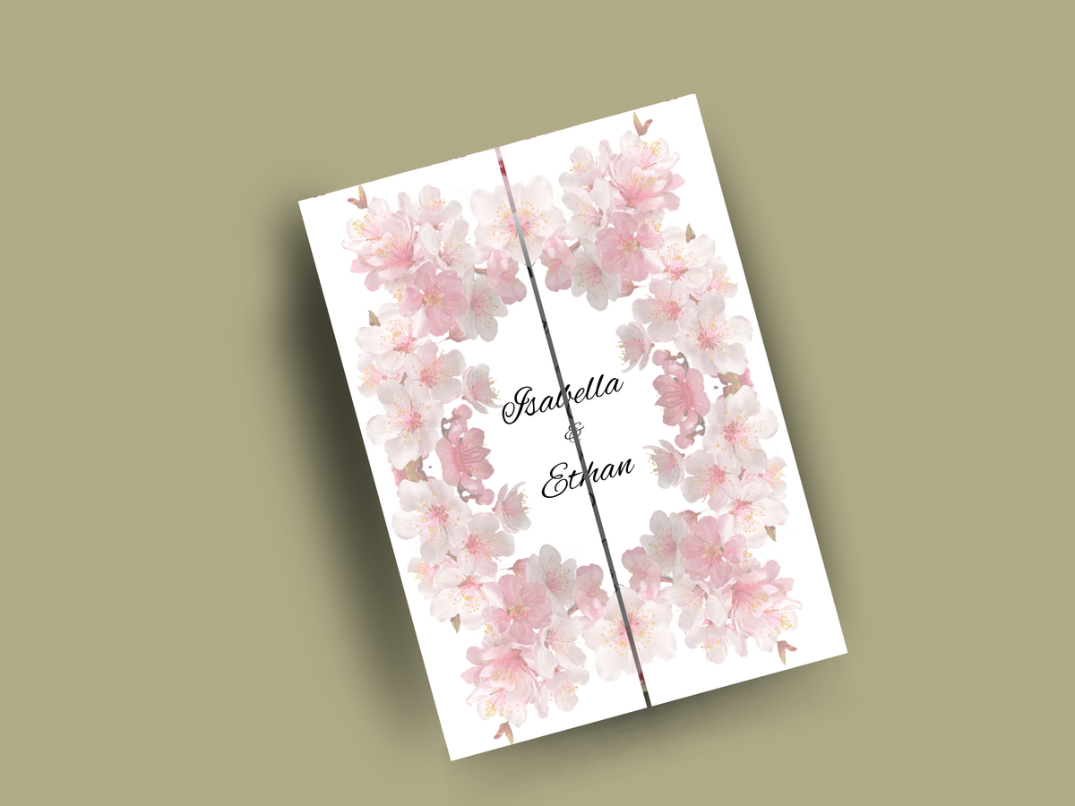 Blush Floral Gatefold Wedding Invitation Template |  Cherry Blossom Wedding Suite | Printable Save The Date & Details Card. WI179