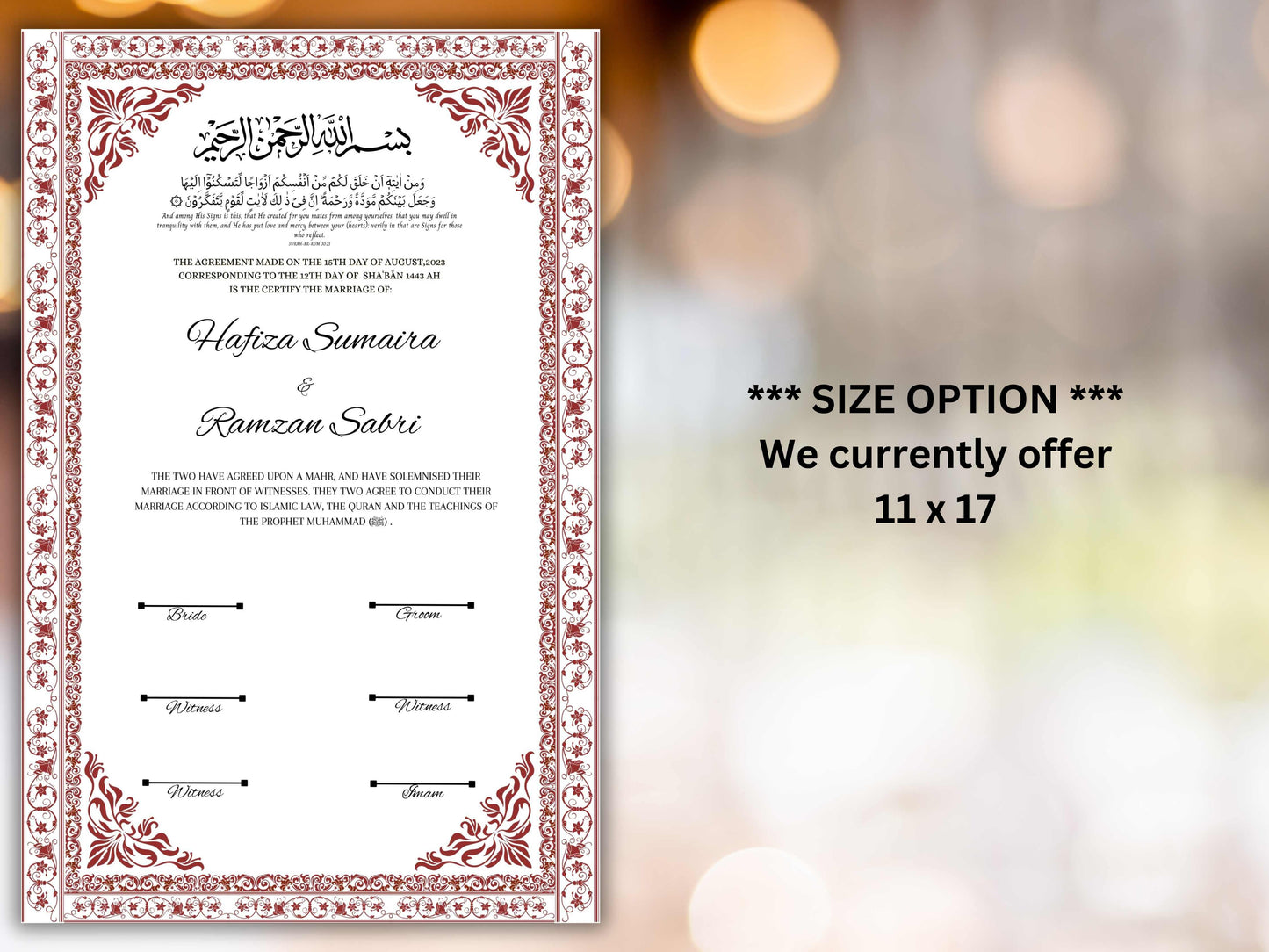 Nikkah nama Template, Contract certificate, Muslim Wedding Certificate. NN285