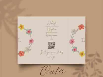 Floral Gatefold Wedding Invitation | Elegant Timeline Wedding Card | Modern Botanical Wedding Invitation with Details & Schedule. WI154