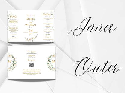 Elegant Gatefold Wedding Invitation Template | Floral Folded Invite | Printable Ceremony Card | Modern Wedding Schedule. WIB126