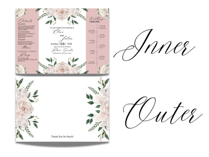 Gatefold Floral Wedding Invitation with Timeline – Rose Garden Theme | Gatefold Editable Invite | Editable Template. WIB120